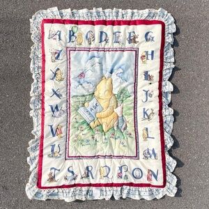 Vtg 90s Disney Classic Winnie the Pooh ABC Alphabet Baby Quilt Comforter Ruffle